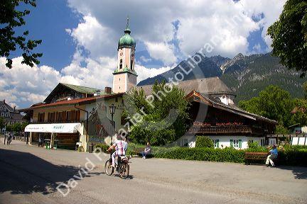 Street scene in the alpine village of Garmisch, Germany.