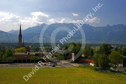 A church and housing in Lichtenstein.