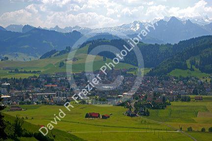A view of the alpine village Einsiedeln, Switzerland.