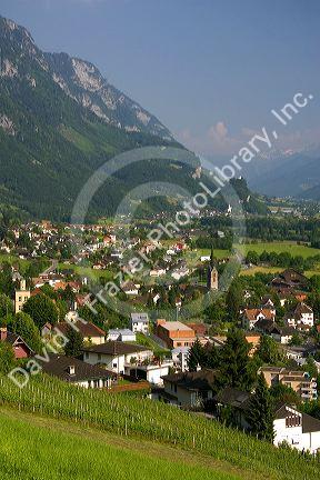 A view of Walenstadt with the Swiss Alps in the background.