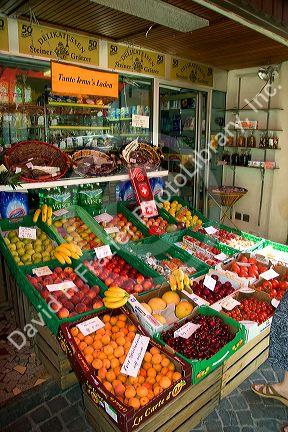 Outdoor fruit stand in Einsiedeln, Switzerland.