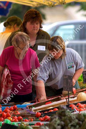 People shop at an open air market in Neuf-Brisach, France.