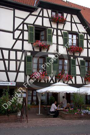 A hotel restaurant in the village of Ribeauville, Eastern France.