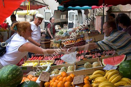 An open air market in the village of Ribeauville, Eastern France.