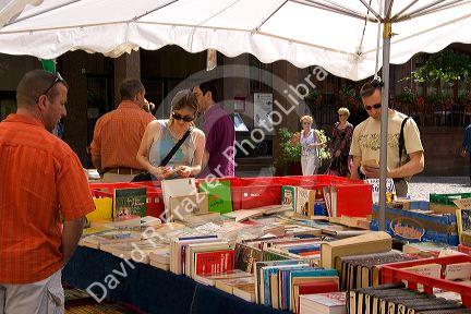 Open air market selling books in Strasbourg, France.