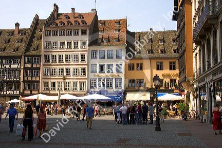People gather in Cathedral Plaza at Strasbourg, France.