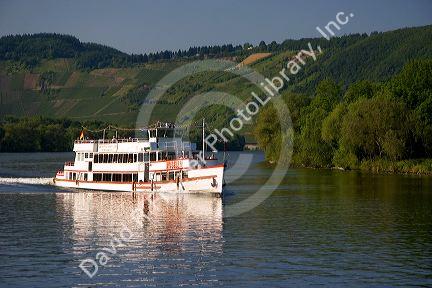 Tour boat on the Mosel River in northwest Germany.