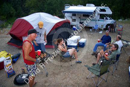 Campers at a campground in the Boise National Forest of Idaho.