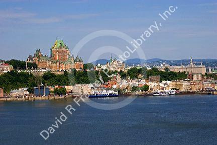 A view of Quebec City and the Chateau Frontenac across the St. Lawrence River, Canada.