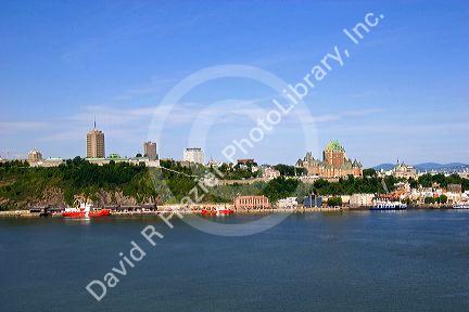 A view of Quebec City and the Chateau Frontenac across the St. Lawrence River, Canada.