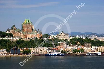 A view of Quebec City and the Chateau Frontenac across the St. Lawrence River, Canada.