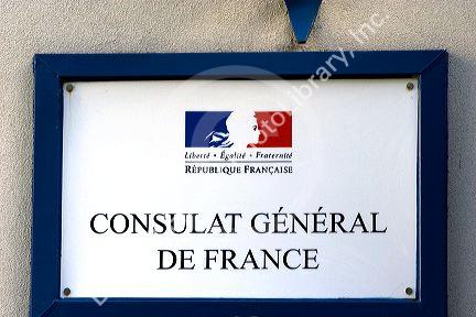 Consulate sign for France in Quebec City, Canada.
