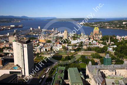 Aerial images of Quebec City from atop the Observatoire de la Capitale, Quebec, Canada.