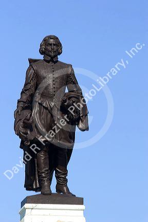 Statue of Samuel Champlain in Quebec City, Quebec, Canada.