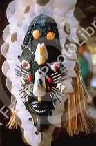 Amazon indian mask in Manaus Brazil decorated with fish scales and porcupine quills.
