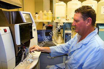 A scientist analyzing soil samples at the University of Missouri - Columbia, Delta Research Center in Portageville, Missouri.