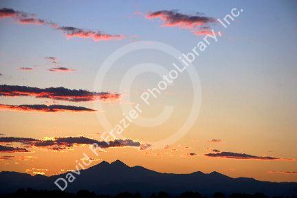 Sunset over the Rocky Mountains north of Denver, Colorado.