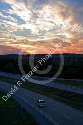 Sunset over U.S. Highway 67 near Park Hills, Missouri.