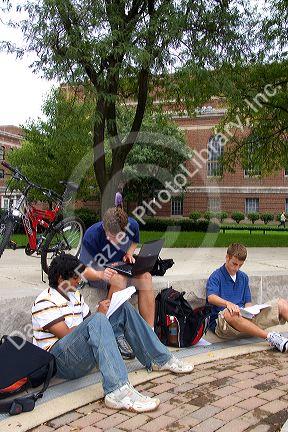 Students study with a tutor on the campus of Purdue University at West Layfayette, Indiana.