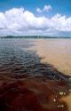 Confluence of the Rio Negro and Amazon Rivers at Manaus, Brazil.  Water temperature and chemical balance prevent mixing.