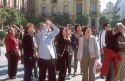 A japanese tourist group in Seville, Spain.