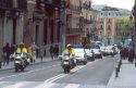 Police motorcade for foreign leader in Madrid, Spain during state funeral for train bombing victims of 3/11/04.