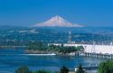 A view of Mt. Hood from the  Dalles hydroelectric Dam  on the Columbia River in Oregon.