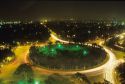 Night time exposure of New Delhi traffic circle in India.