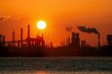 Oil refinery at sunset in Corpus Christi, Texas.