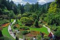 People walking on a pathway through Butchard Garden in Victoria, British Columbia, Canada.