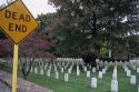 A civil war cemetery and dead end road sign in Staunton, Virginia.