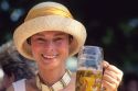 German woman drinking beer.