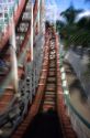 Rider's view of a roller coaster ride in San Diego, California.