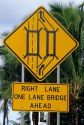 A road sign depicting two bridges ahead in Hawaii.