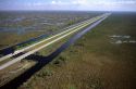 An aerial of Interstate 75 alligator alley in the Florida Everglades.