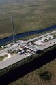 An aerial view of a tollbooth along I-75 alligator alley in Florida.