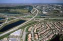 Aerial of Florida turnpike interchange on Interstate 75 alligator alley in Florida.