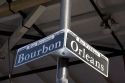 Street sign on the corner of Bourbon and Orleans streets in New Orleans, Louisiana French Quarter.