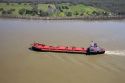 Bulk material ship on the Mississippi River near New Orleans, Louisiana.
