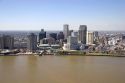 Aerial view of  riverfront and cityscape of New Orleans, Louisiana.