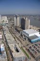 Aerial view of  riverfront and cityscape of New Orleans, Louisiana.
