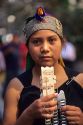 Mapuche Indian girl wearing silver jewelry in Santiago, Chile.