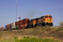 A train traveling along US highway 84 near Farwell, Texas.