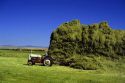 Farmer baling timothy grass hay for horse feed in Big Hole Valley, Montana.