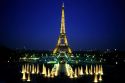 The Eiffel Tower at night in Paris, France.