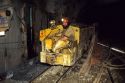 Miner riding a rail car inside the Lucky Friday Silver Mine in Wallace, Idaho.