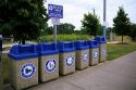 Recycling bins at highway rest area in Wisconsin.