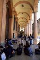 University students gather at the Porticoes of Bologna, Italy.