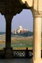 The Taj Mahal and farmland in Agra, India.