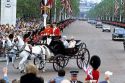 Princess Diana and the Queen Mother ride in a carriage during the Trooping of the Colour in London, England.